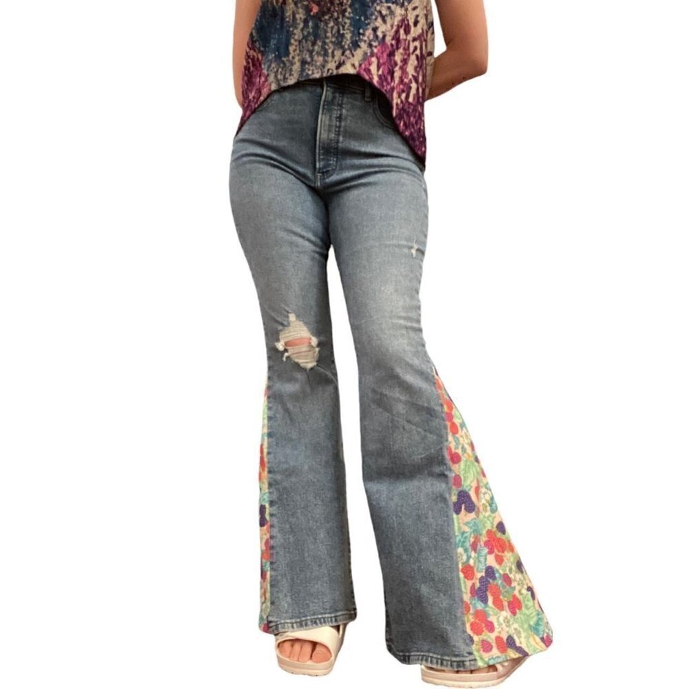 Reworked Distressed Wide Leg  Flares